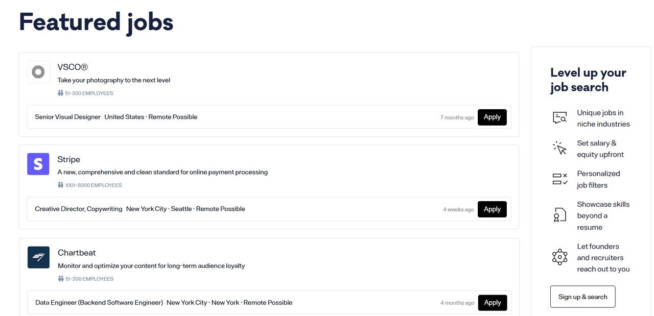 Wellfound data science and data analyst job board